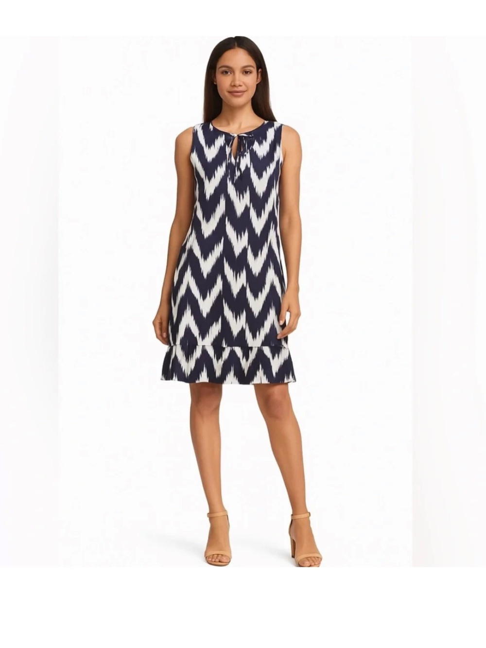 NWT Micheal Kors Sleeveless Navy and White Ikat Dress